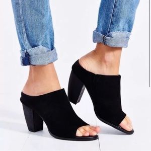 Sol Saba Liza Heeled Mules in Black Suede